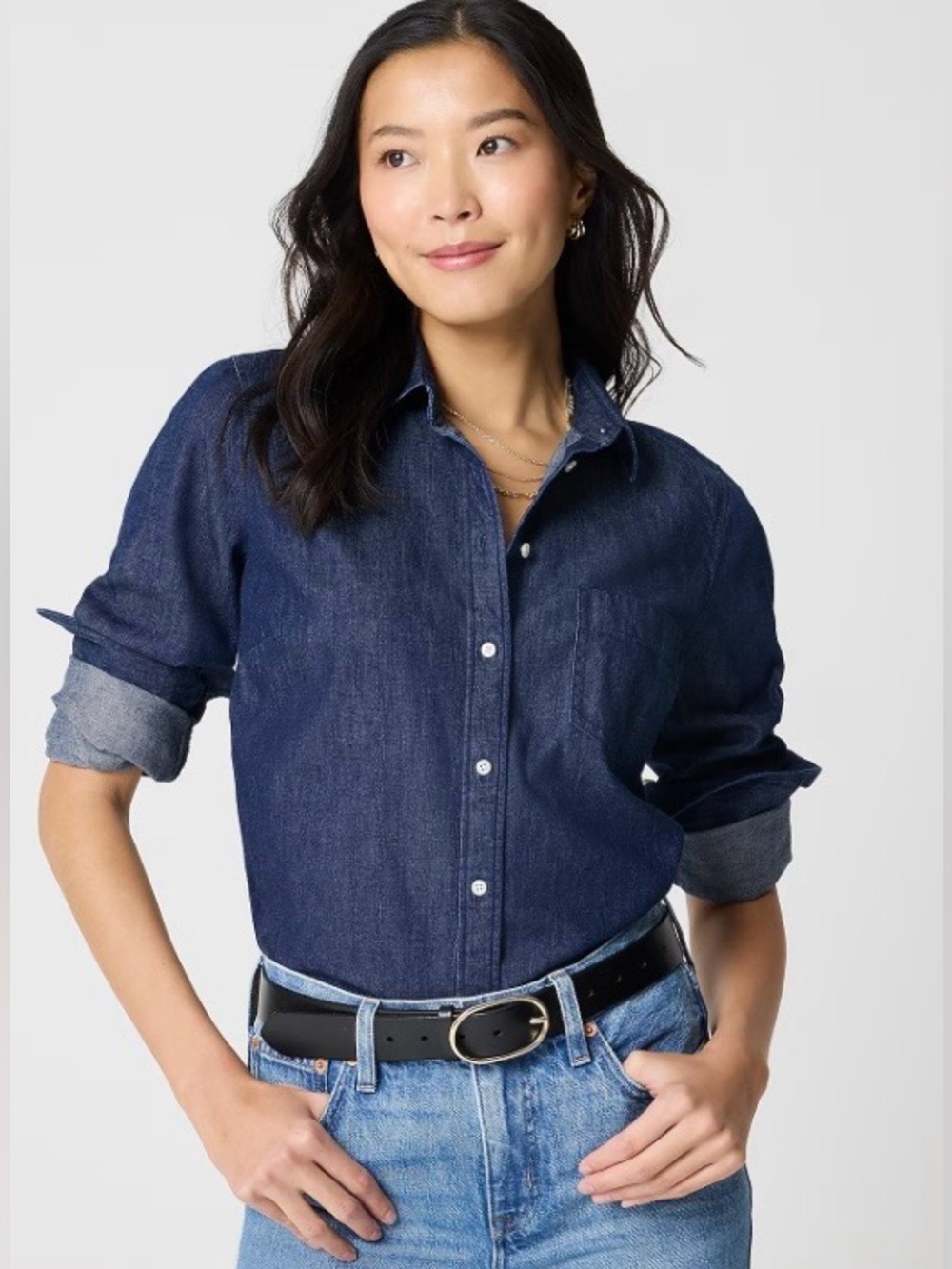 J. Crew Chambray Button-Up Shirt Sz L